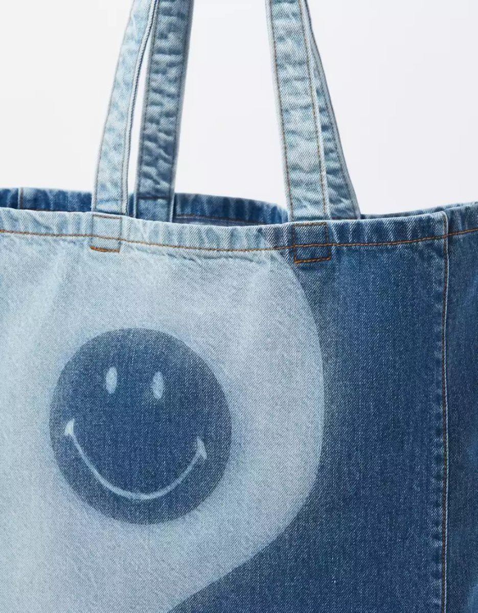 Sacs American Eagle AE Yin Yang Smiley Denim Tote Bleu Femme | GPM-18447475